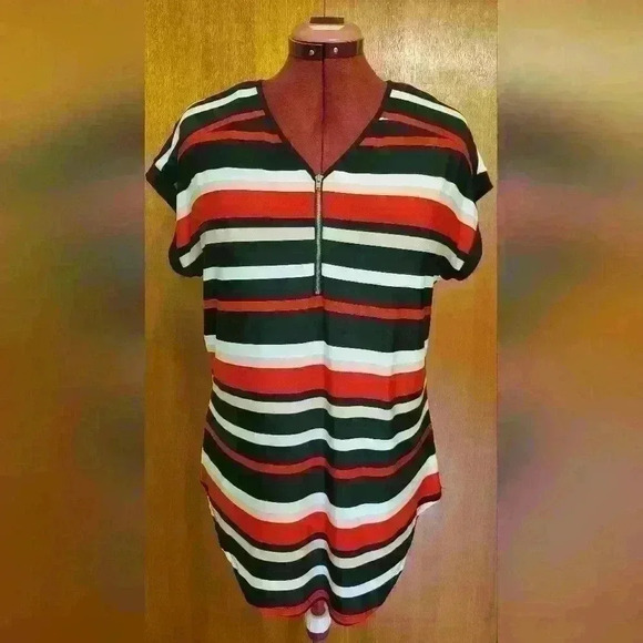 Roz & Ali | Striped Short Sleeve Shirt, Size L - Picture 1 of 4